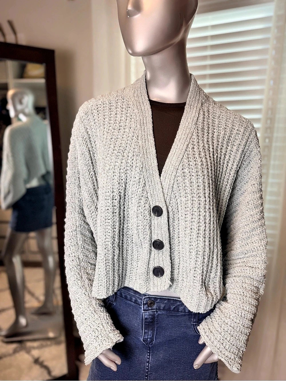 Urban Outfitters UO Ashlyn Batwing Cropped Cardigan Gray Sage Medium Y2K
